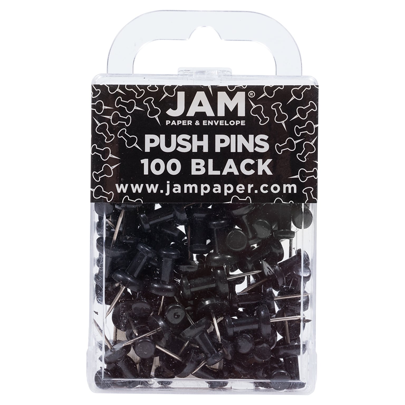 JAM Paper Push Pins, Black, 100/Pack (222419046)