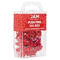 JAM Paper Pushpins, Red, 100/Pack (2242955)