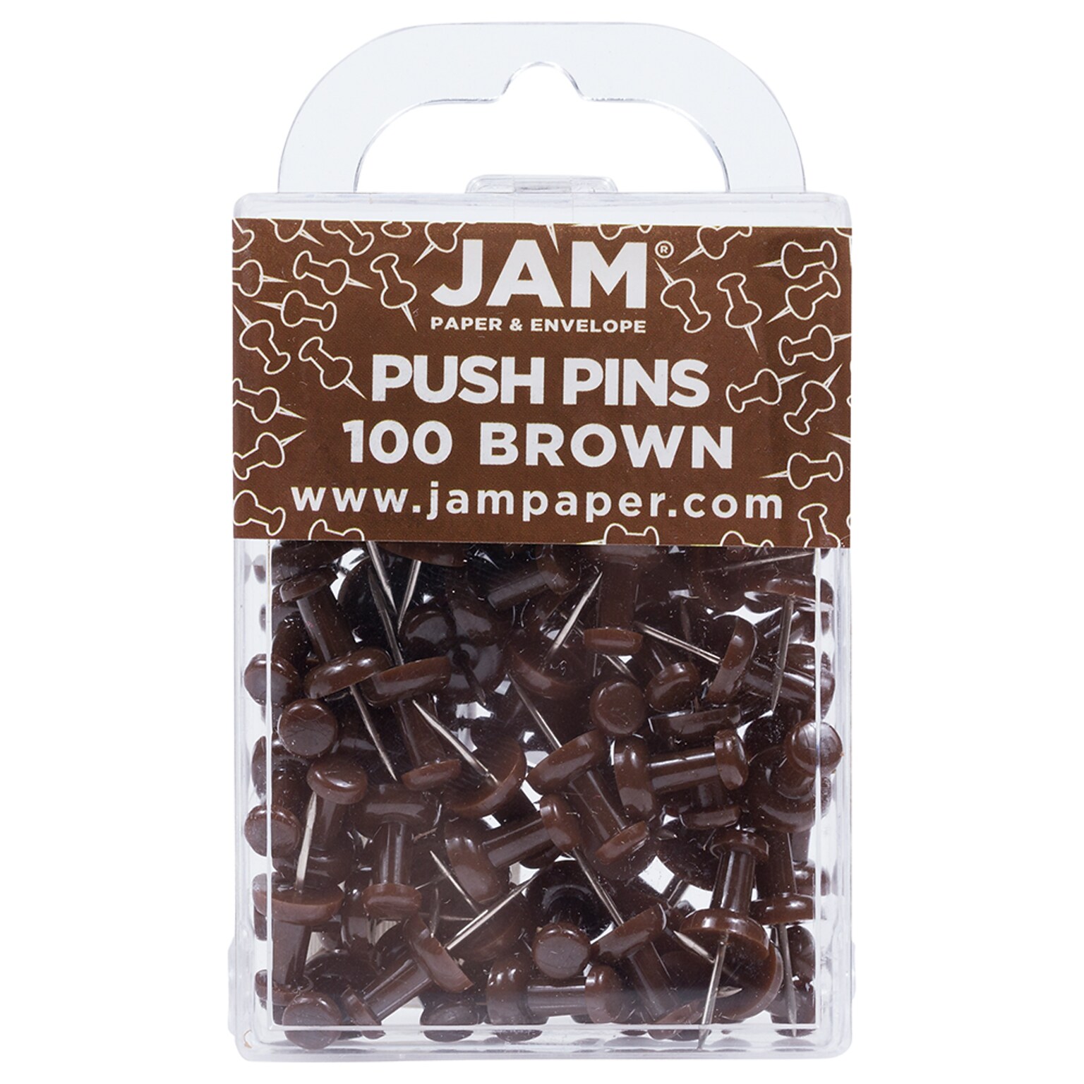 JAM Paper Push Pins, Chocolate Brown, 100/Pack (222419049)