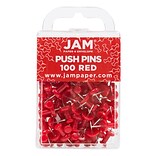 JAM Paper® Colored Pushpins, Red Push Pins, 100/Pack (2242955)