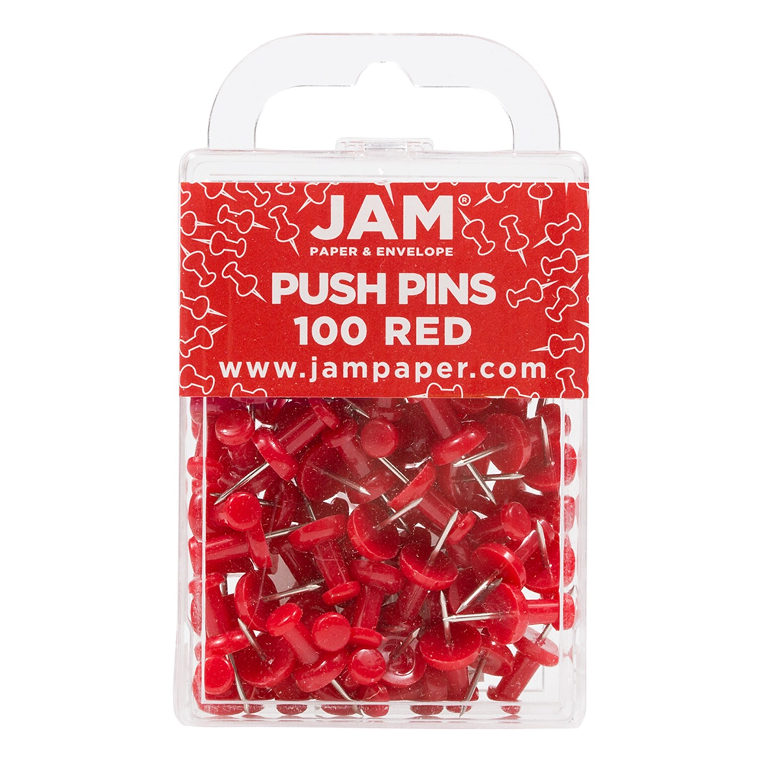 JAM Paper Pushpins, Red, 100/Pack (2242955)