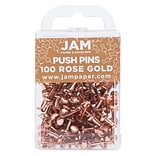 JAM Paper Push Pins, Rose Gold, 100/Pack (22432063)