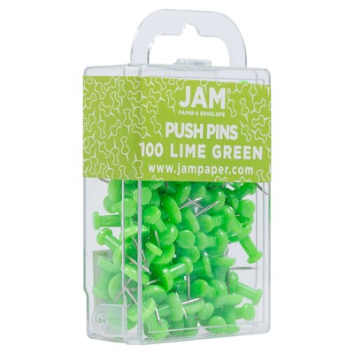 JAM Paper Push Pins, Lime Green, 100/Pack (522416893)