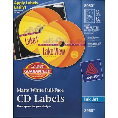 Avery Inkjet Media Labels, White Matte, 40 Disc and 80 Spine Labels/Pack (8960)