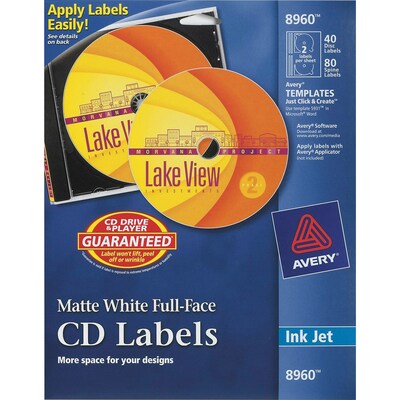 Avery Inkjet Media Labels, White Matte, 40 Disc and 80 Spine Labels/Pack (8960)