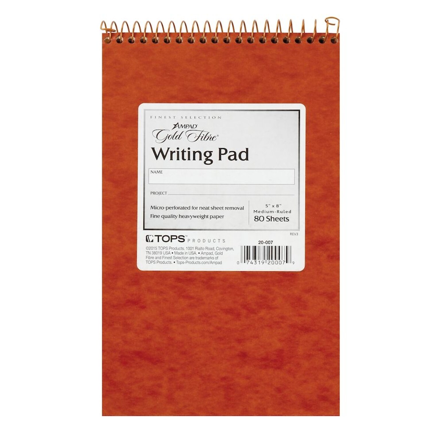 Ampad Gold Fibre Notepad, 5 x 8, College Ruled, White, 80 Sheets/Pad (20-007)