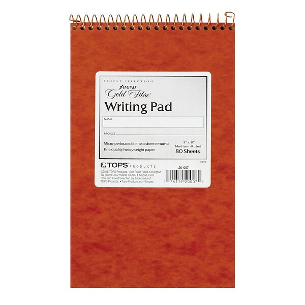 Ampad Gold Fibre Writing Pad, 5 x 8, Medium Ruled, Ivory, 80 Sheets/Pad (20-007)