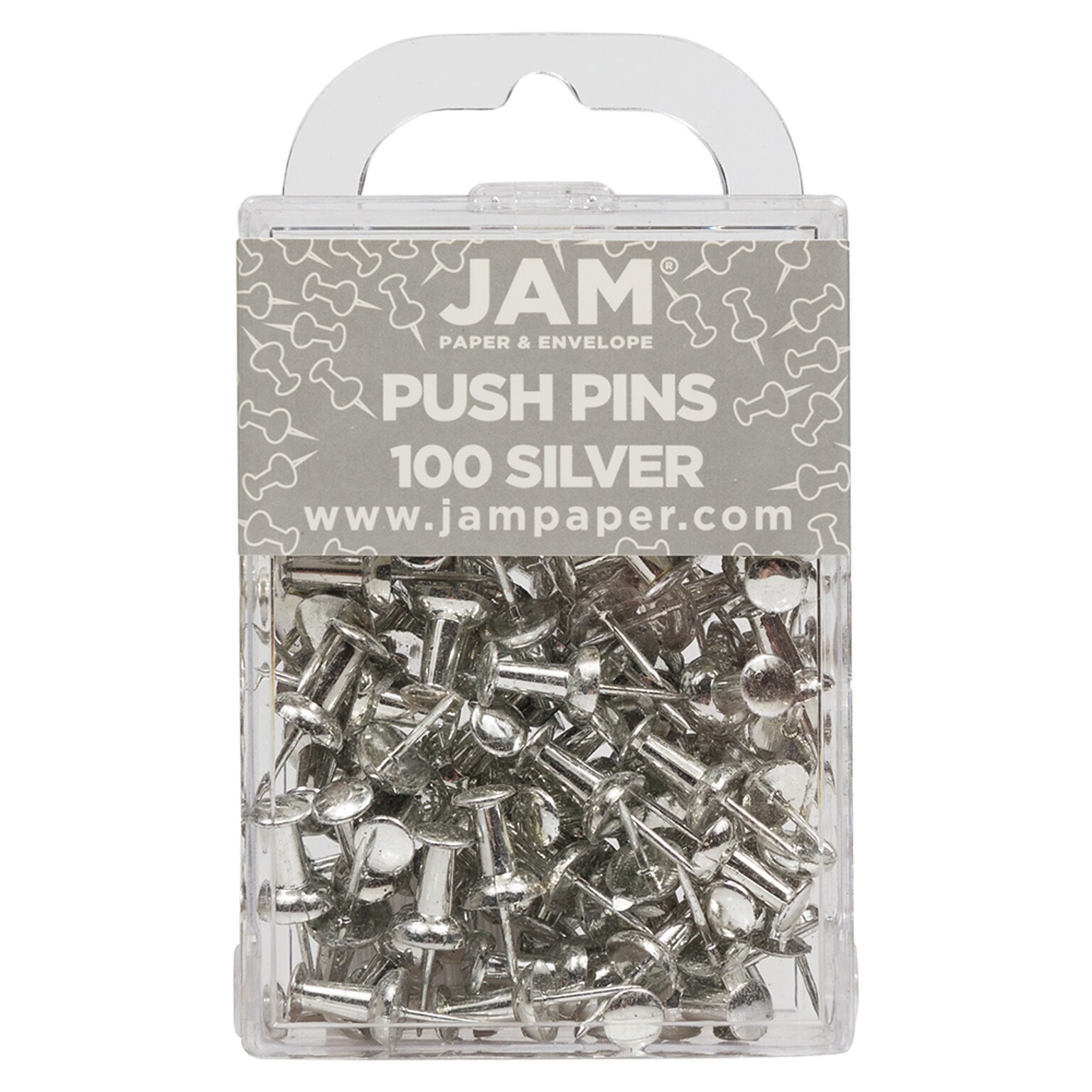 JAM Paper Pushpins, Silver, 100/Pack (222419054)