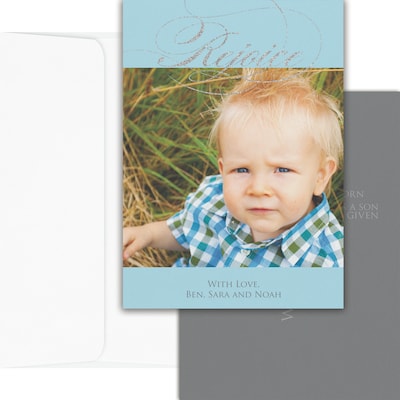 Custom 7" x 5" Rejoice Holiday Photo Card, White Smooth 115#, 25/Pack