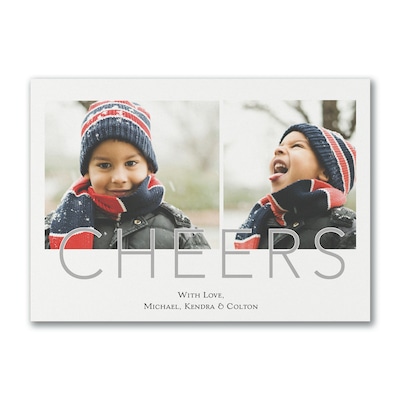 Custom 7 x 5 Cheers Holiday Photo Card, White Smooth 115#, 25/Pack
