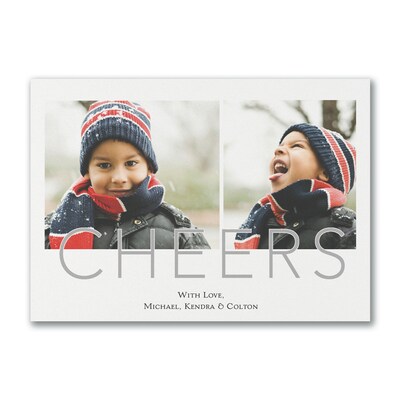 Custom 7 x 5 Cheers Holiday Photo Card, White Smooth 115#, 25/Pack