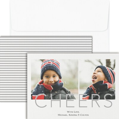 Custom 7" x 5" Cheers Holiday Photo Card, White Smooth 115#, 25/Pack