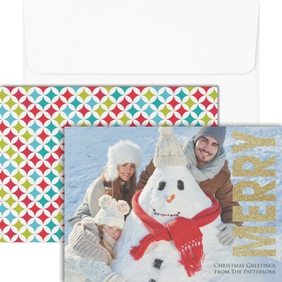 Custom 7" x 5" Merry Holiday Photo Card, White Smooth 115#, 25/Pack