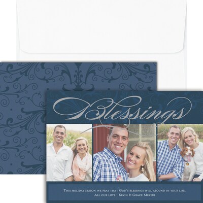 Custom 7" x 5" Blessings Holiday Photo Card, White Smooth 115#, 25/Pack