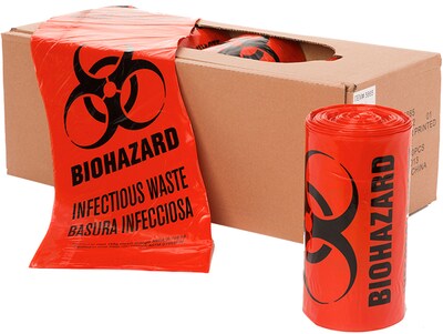 Laddawn 10 gal. Biohazard Trash Bag Liner, Red, 24 x 24, 500/Roll