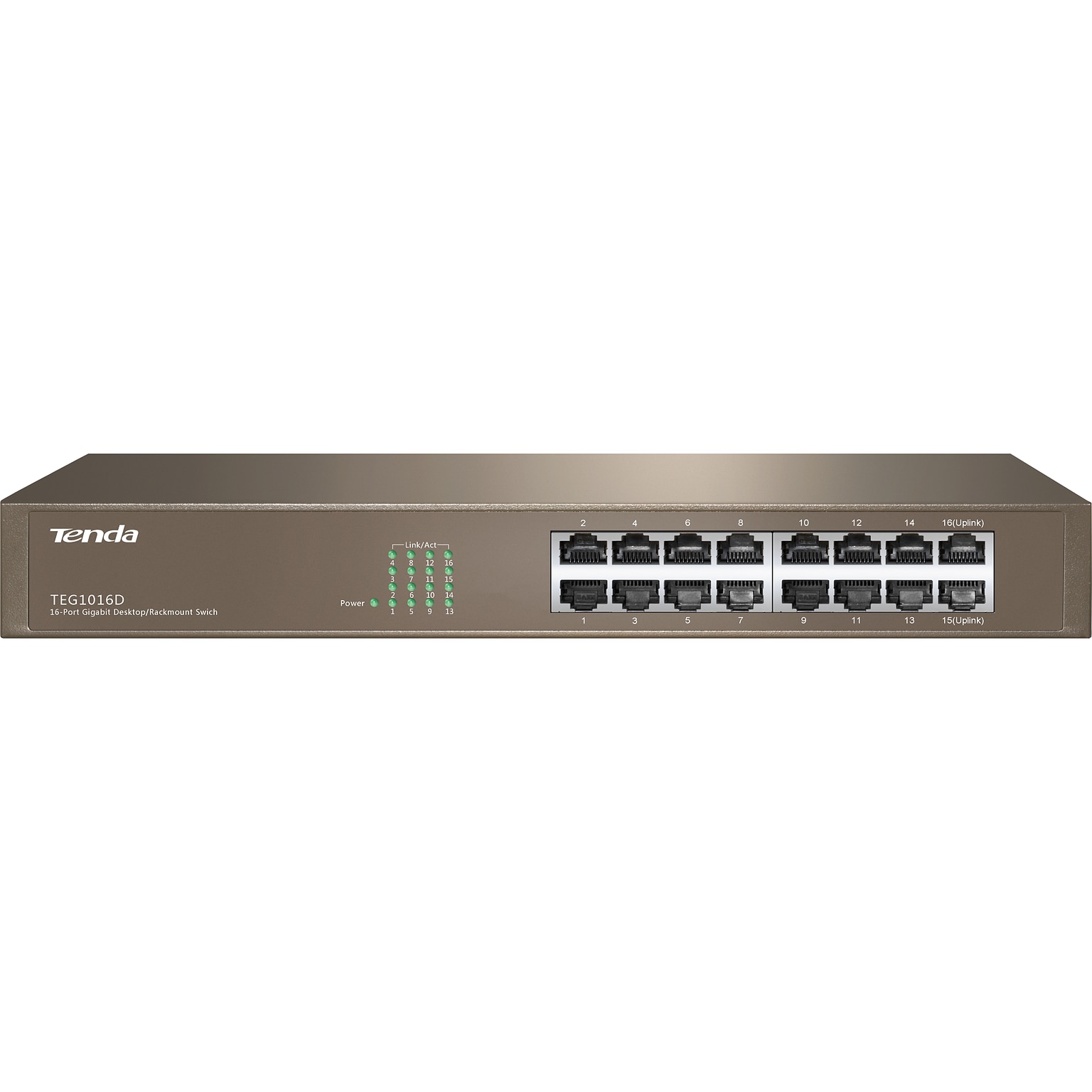 Tenda TEG1016D 16-Port Gigabit Ethernet Unmanaged Switch, Up to 2000 Mbps, Brown (TEG1016D)