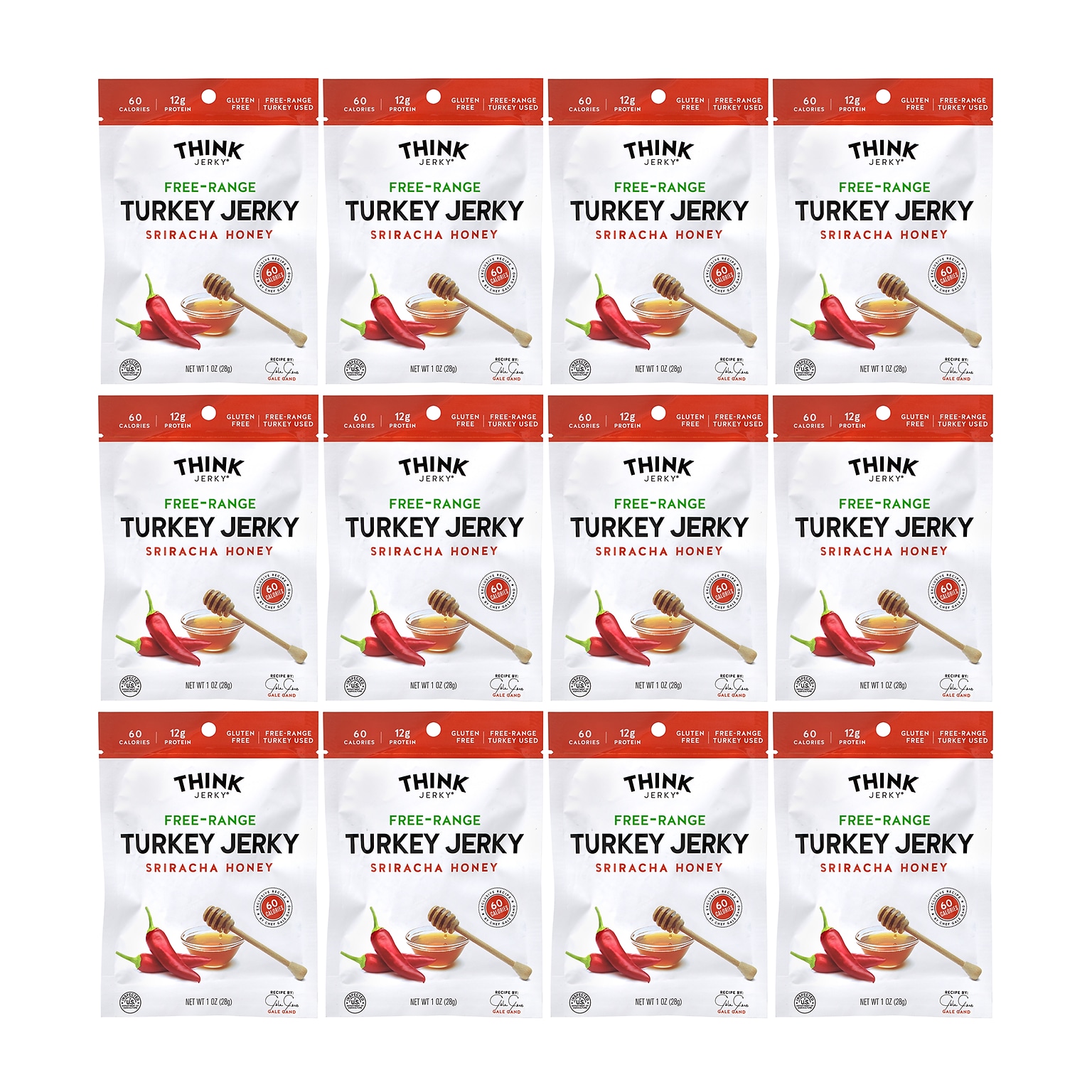 Think Jerky Sriracha Honey Turkey Jerky, 1 oz., 12/Pack (220-00983)