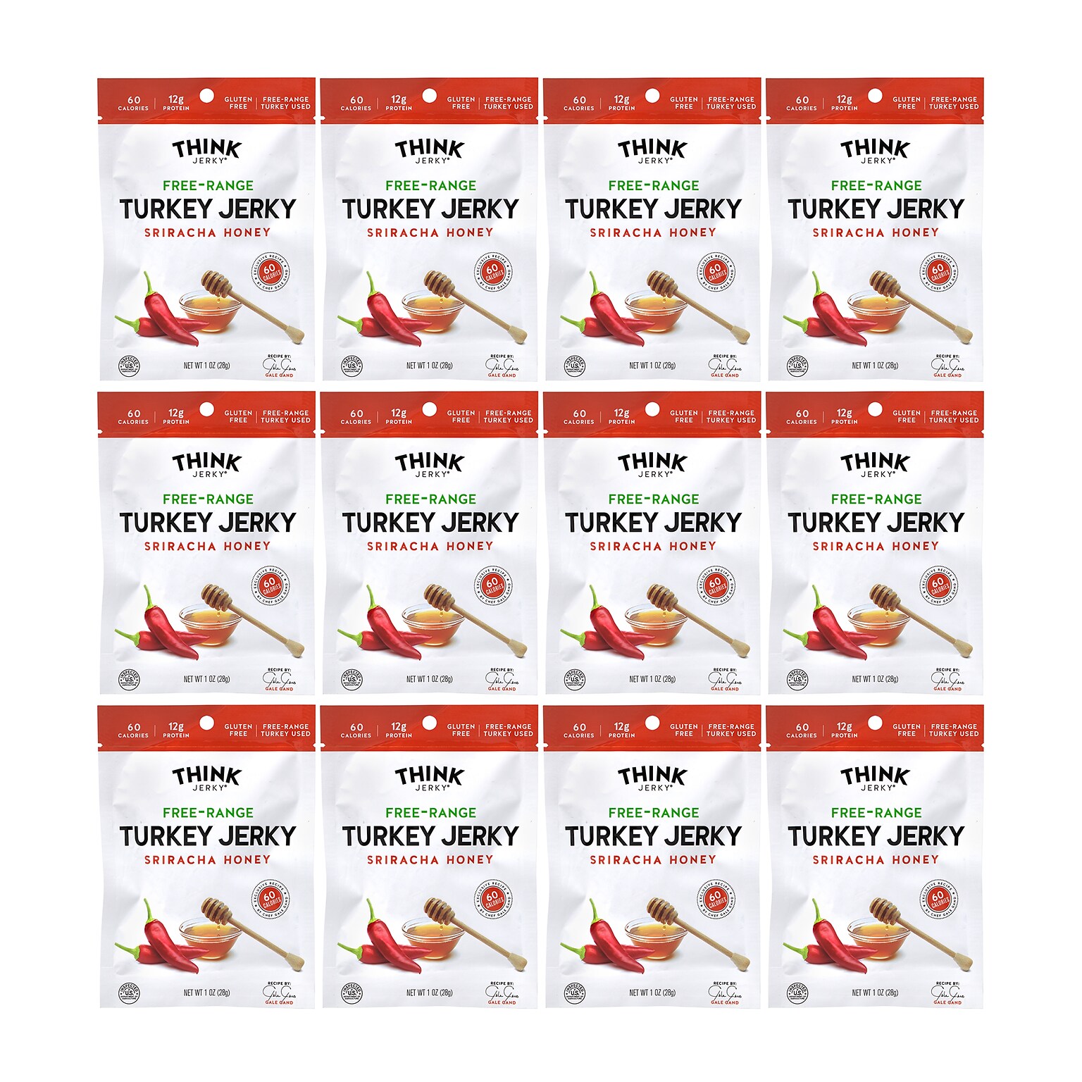 Think Jerky Sriracha Honey Turkey Jerky, 1 oz., 12/Pack (220-00983)