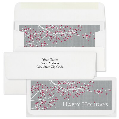 Custom 6-1/2 x 2-7/8 Happy Holidays Branch Currency Envelopes, Printed, Smooth, 25/Pack