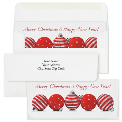 Custom 6-1/2" x 2-7/8" Merry Christmas, Happy New Year Currency Envelopes, Printed, Smooth, 25/Pack