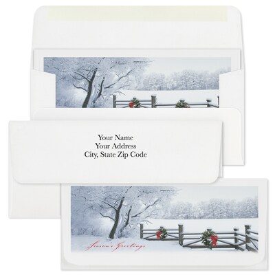 Custom 6-1/2 x 2-7/8 Seasons Greetings Wreaths Currency Envelopes, Printed, Smooth, 25/Pack