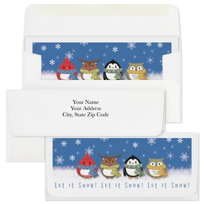 Custom 6-1/2 x 2-7/8 Owl Let It Snow Currency Envelopes, Printed, Smooth, 25/Pack