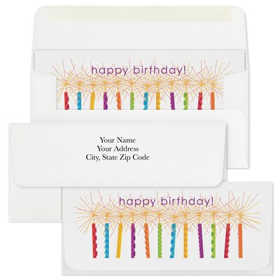 Custom 6-1/2" x 2-7/8" Birthday Candles Currency Envelopes, Printed, Smooth, 25/Pack