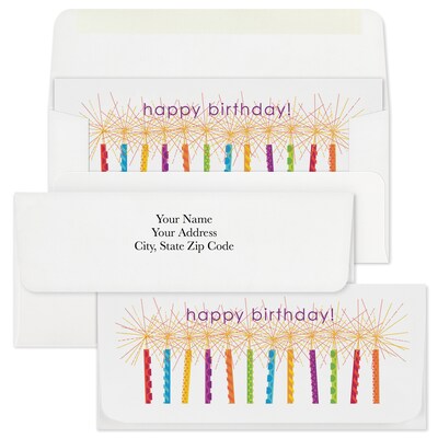 Custom 6-1/2 x 2-7/8 Birthday Candles Currency Envelopes, Printed, Smooth, 25/Pack