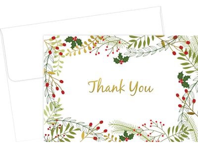 Great Papers! Merry Twigs Holly Matte Personal Thank You Notecard, Multicolor, 50/Pack (2020112)