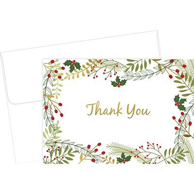 Great Papers! Merry Twigs Holly Matte Personal Thank You Notecard, Multicolor, 50/Pack (2020112)