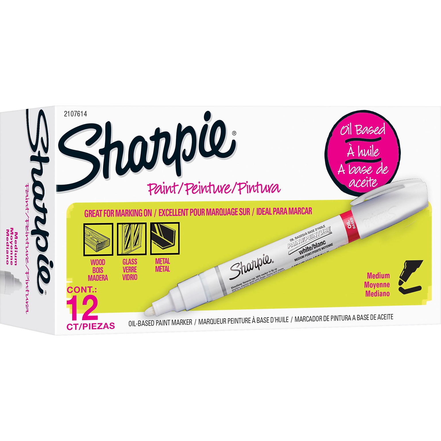 Sharpie Tank Paint Marker, Medium Tip, White, 12/Pack (2107614)
