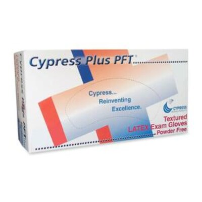 Cypress Plus Latex Glove, Powder-Free, Textured, Large, 100/Bx