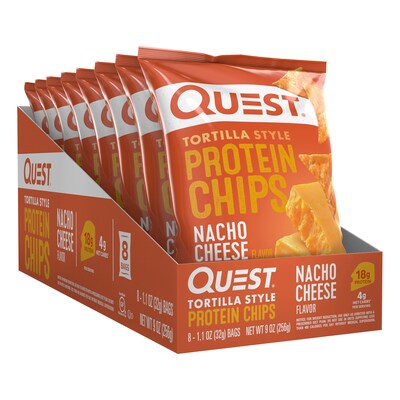 Quest Protein Chips Gluten Free Nacho Tortilla Chips, 1.1 oz., 8 Bags/Pack (307-00241)