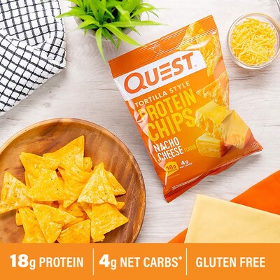 Quest Protein Chips Gluten Free Nacho Tortilla Chips, 1.1 oz., 8 Bags/Pack (307-00241)