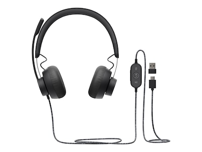 Logitech Zone Wired Noise Cancelling Stereo Computer Headset, Over-the-Head, Graphite (981-000871)