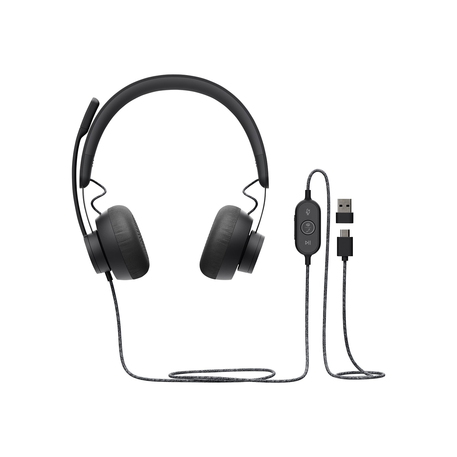 Logitech Zone Wired Noise Cancelling Stereo Computer Headset, Over-the-Head, Graphite (981-000871)