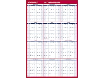 2021 AT-A-GLANCE 36.38 x 24.25 Wall Calendar, White/Red/Blue (PM26-28-21)