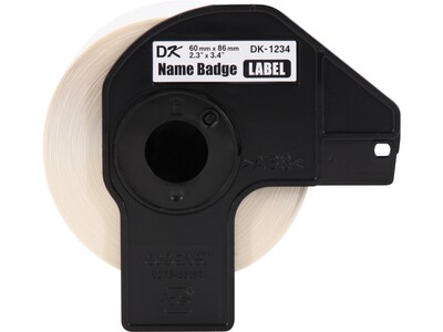Brother DK-1234 Adhesive Name Badge Paper Labels, 3-4/10" x 2-3/10", Black on White, 260 Labels/Roll, 3 Rolls/Box (DK-12343PK)