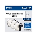 Brother DK-2205 Wide Width Continuous Paper Labels, 2-4/10 x 100, Black on White, 3 Rolls/Box (DK-