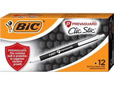BIC PrevaGuard Clic Stic Retractable Ballpoint Pen, Medium Point, Black Ink, 12/Pack (CSA11-BLK)