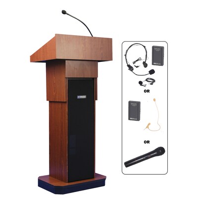 AmpliVox® Wireless Executive Adjustable Height Sound Column Lectern; Mahogany